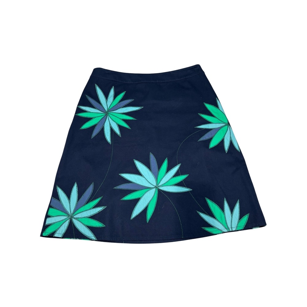 Boden Navy Tropical Palm Leaf Print A-Line Mini Skirt 8 Cotton Career Applique - Picture 2 of 9